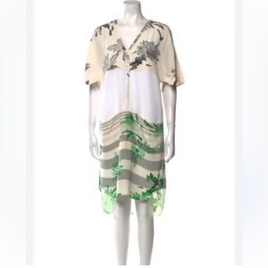 Tibi Mixed Media Palm Print Shirt Tunic Dress 6